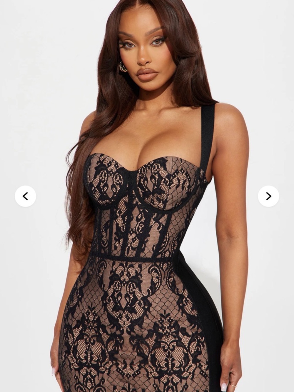 Fashion Nova Black Lace Over Nude Bodice Dress